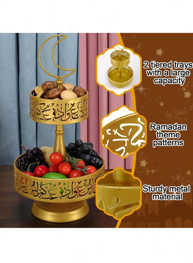 Yoawllty Ramadan Tray, Ramadan Decorations for Home, Ramadan Table Decorations, 2-tier Serving Tray, Ramadan Stand for Pastry, Candy, Fruit, etc(Gold) - Image 3